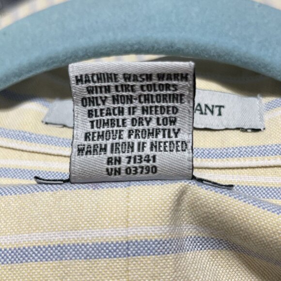 L.L. Bean Mens Wrinkle Resistant Yellow Striped Button-Down Shirt 17 1/2-37 - Picture 6 of 9